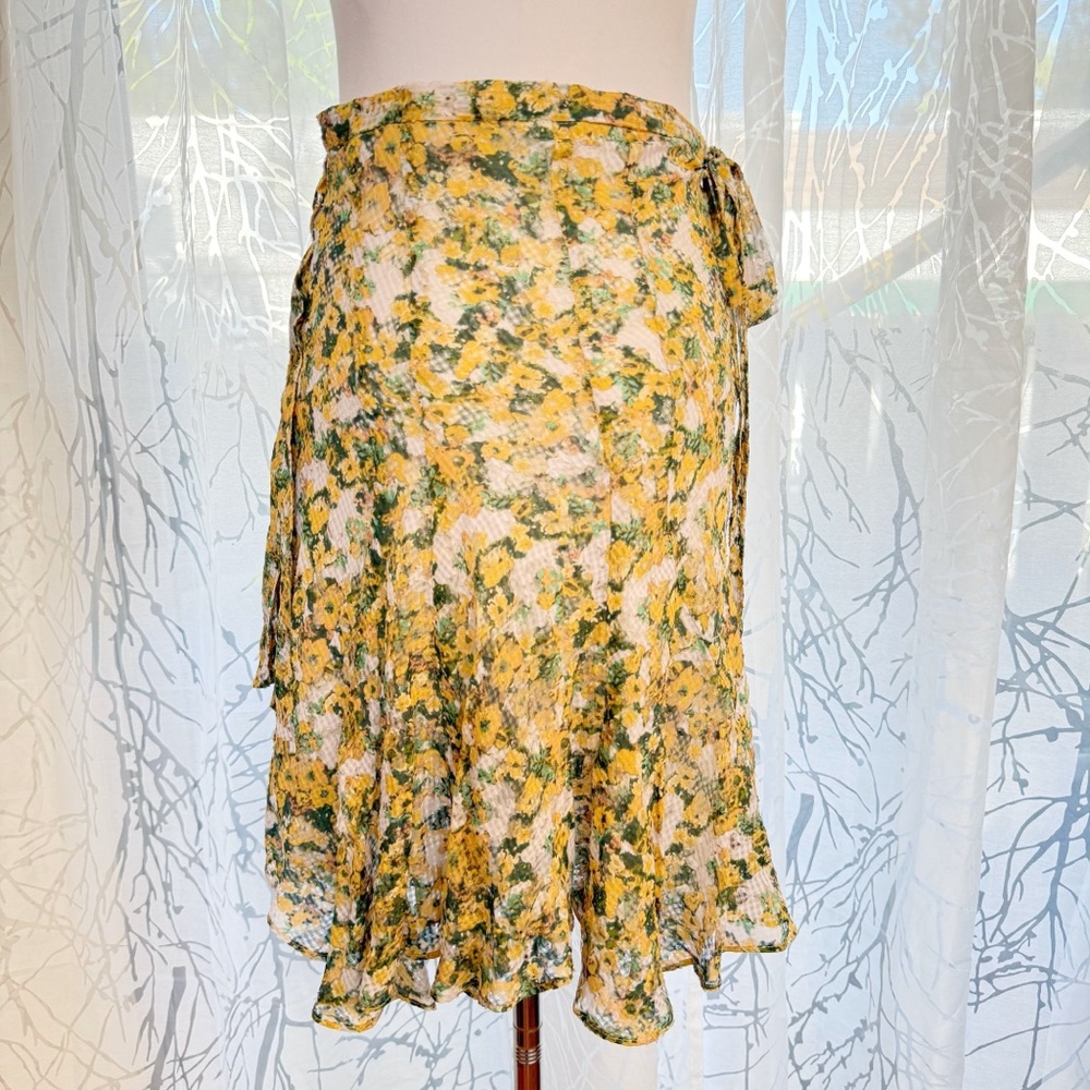 ISABEL MARANT GREEN YELLOW WHITE FLORAL PRINT RUFFLE SIDE TIE WRAP MINI SKIRT - Picture 8 of 15